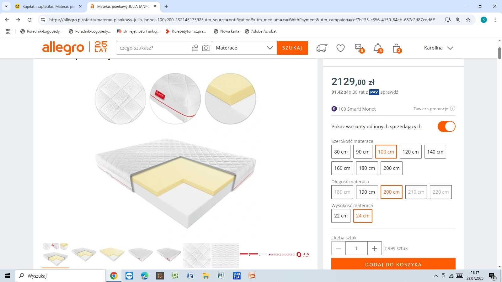 Materac Janpol 100x200