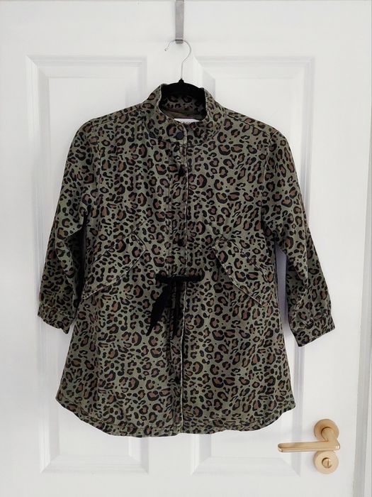 Zara, płaszcz khaki w panterkę, z odpinaną pikowaną podpinką r. 128