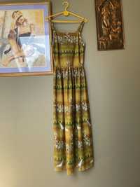 Długa sukienka vintage wzorzysta azteckie wzory retro rozkloszowna