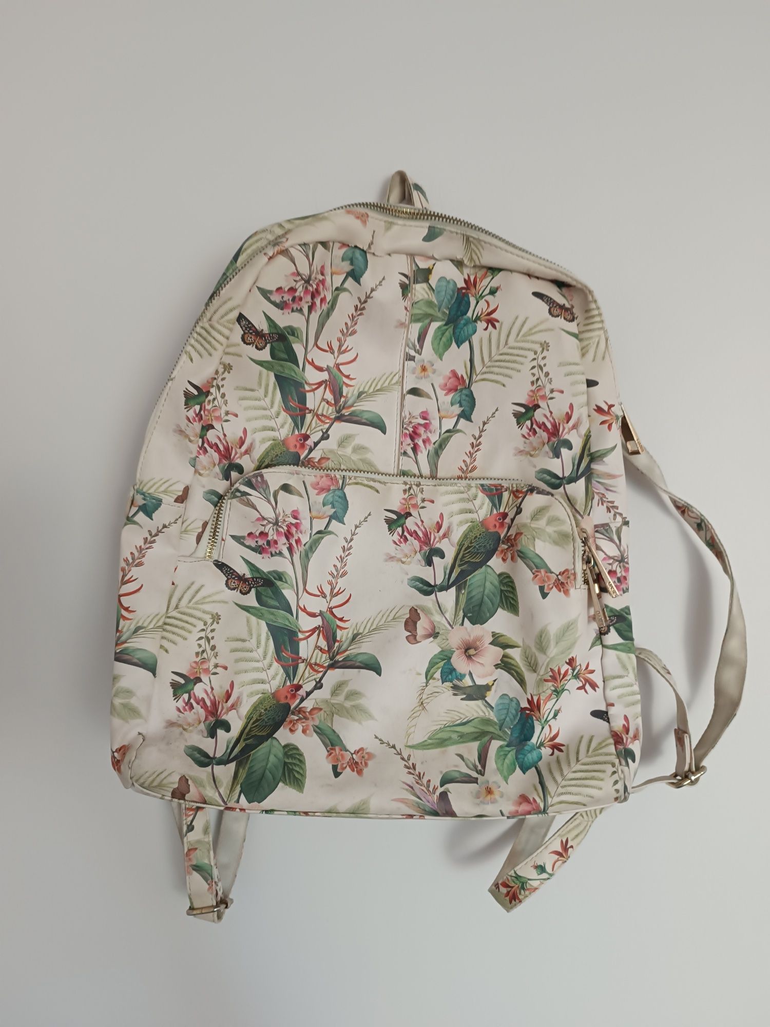Oasis plecak damski kremowy w kwiaty ptaki elegancki