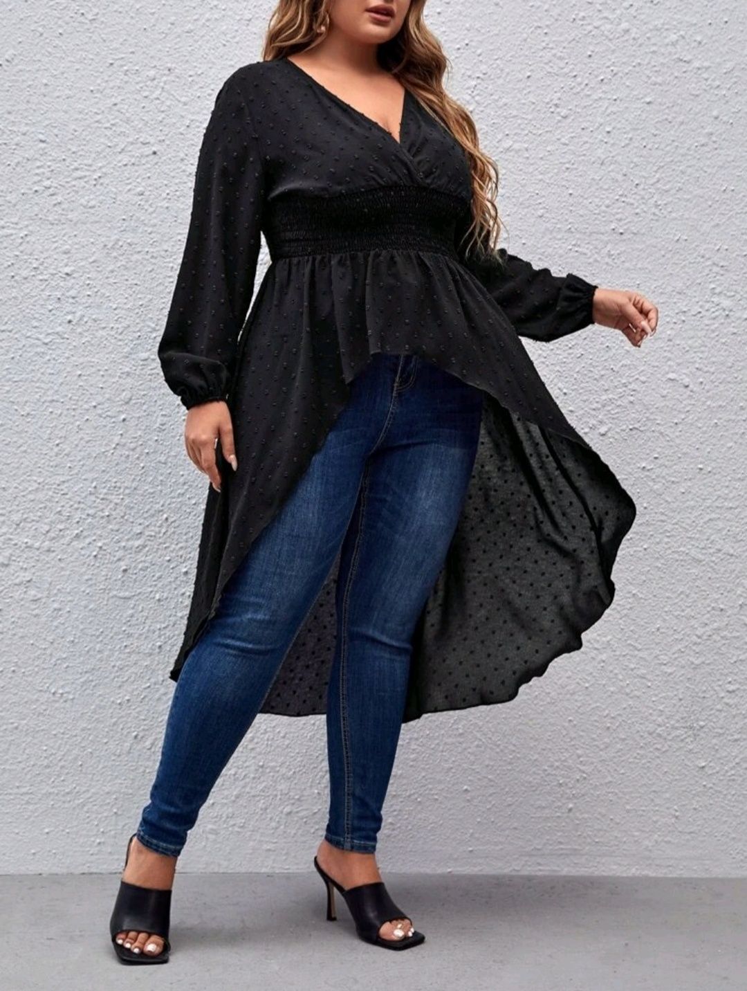 Nowa, piękna, kopertowa, asymetryczna bluzka, tunika, plus size