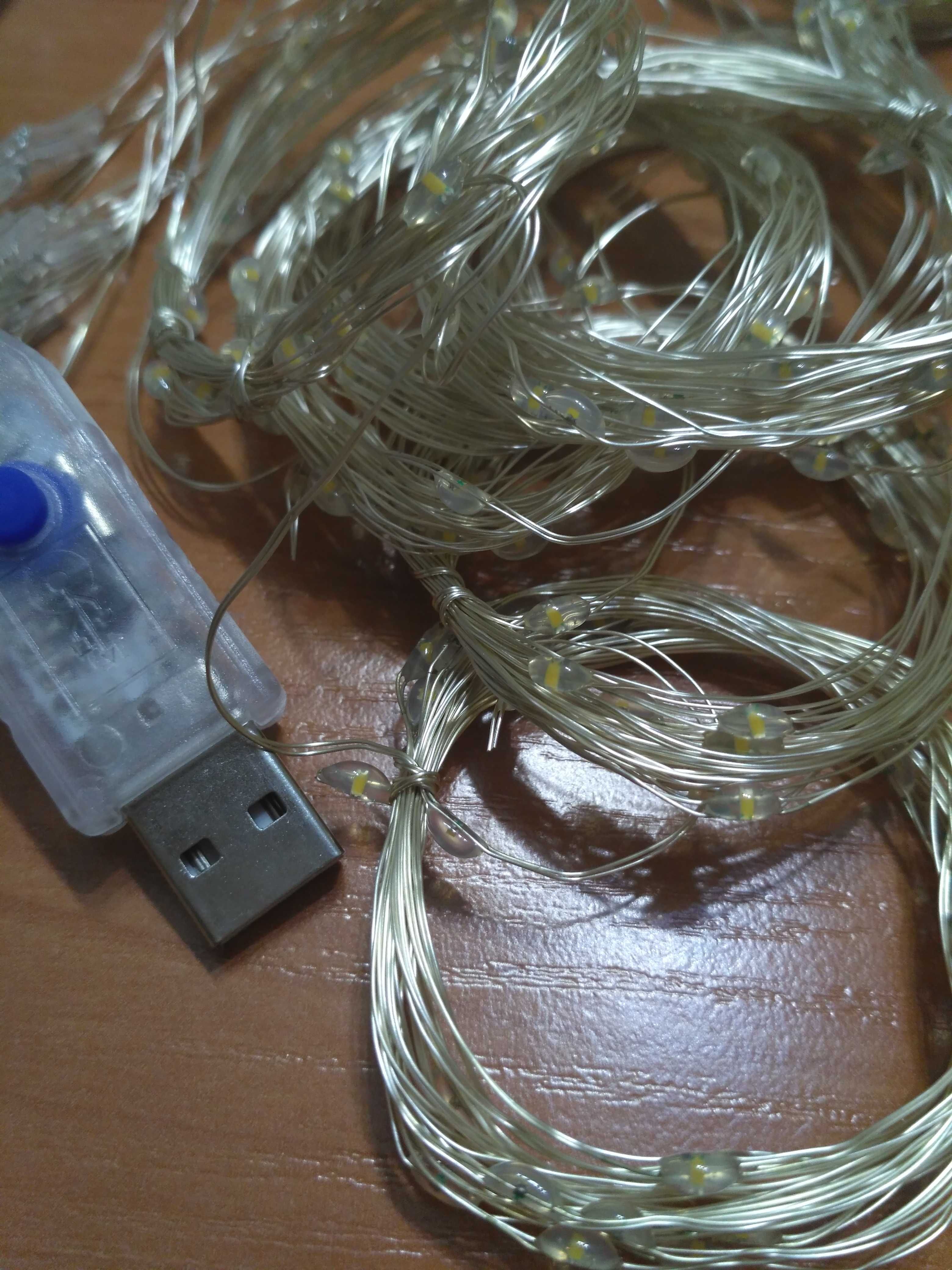 Гирлянда Капля росы от USB на окно штора 3*3 м теплый белый декор