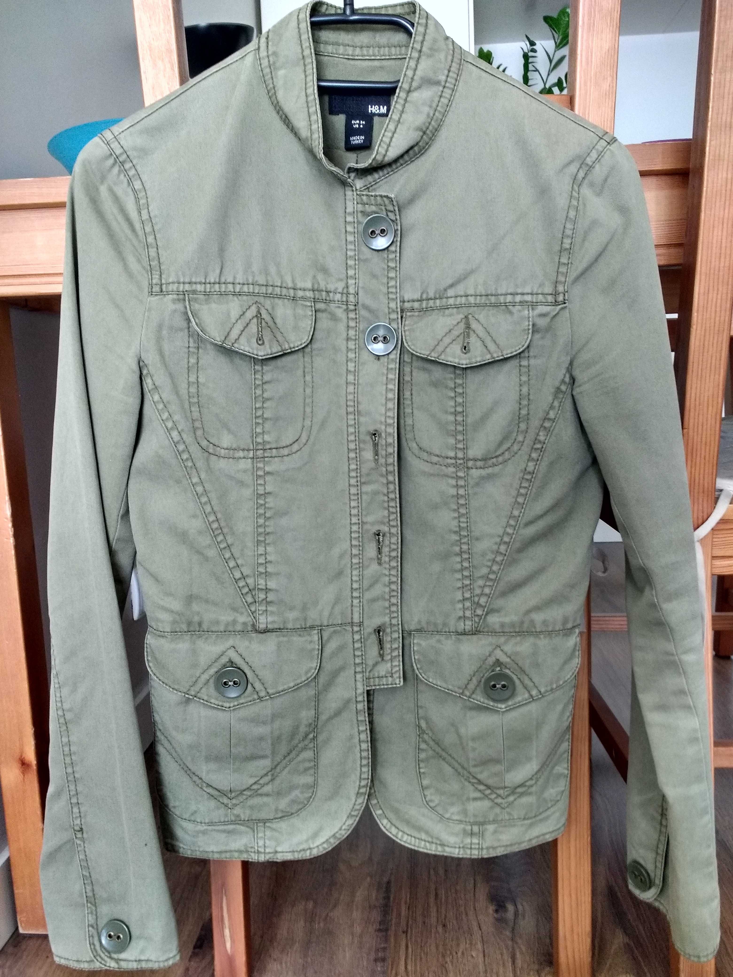 Żakiet marynarka kurtka khaki w stylu militarnym H&M - rozmiar 34