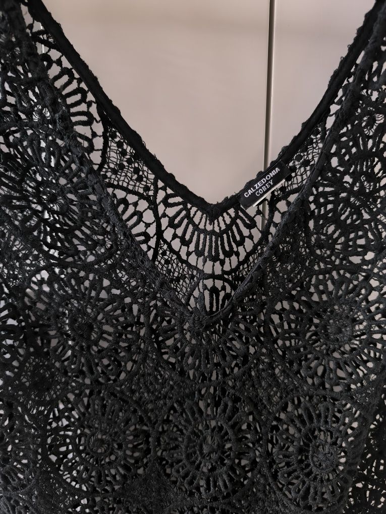 Czarna ażurowa narzutka plażowa, Calzedonia S/M