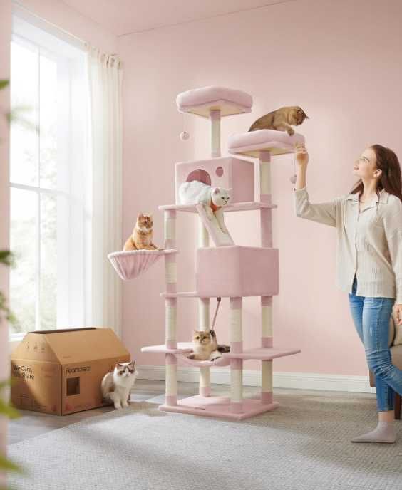 Duży różowy drapak dla kota, XXL, 206 cm wysokości,