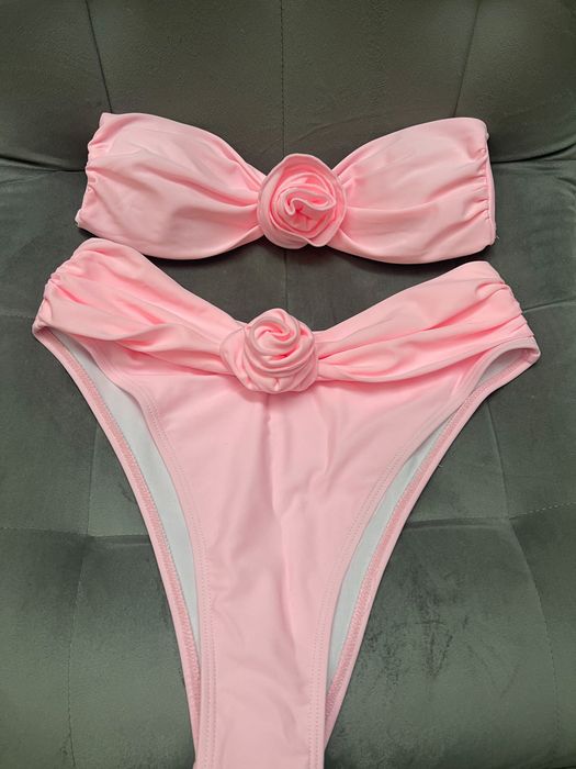 Купальник рожевий бандо квіти