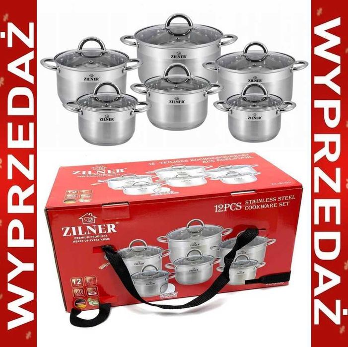 Zestaw Garnków ze Stali NIERDZEWNEJ,komplet 12 elementów,Indukcja,Gaz.