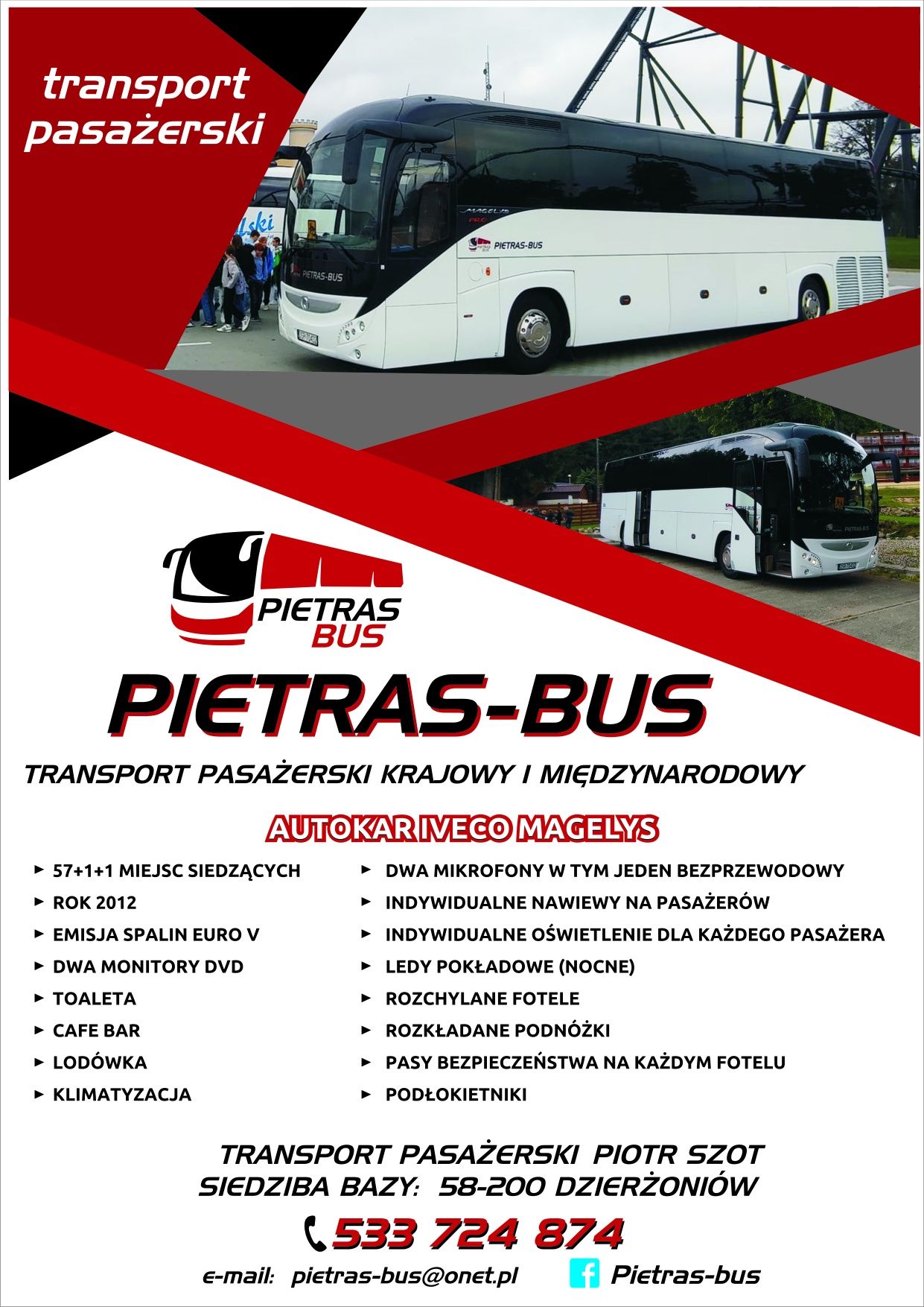 Przewóz osób wynajem autokarów turystycznych  oraz busów.