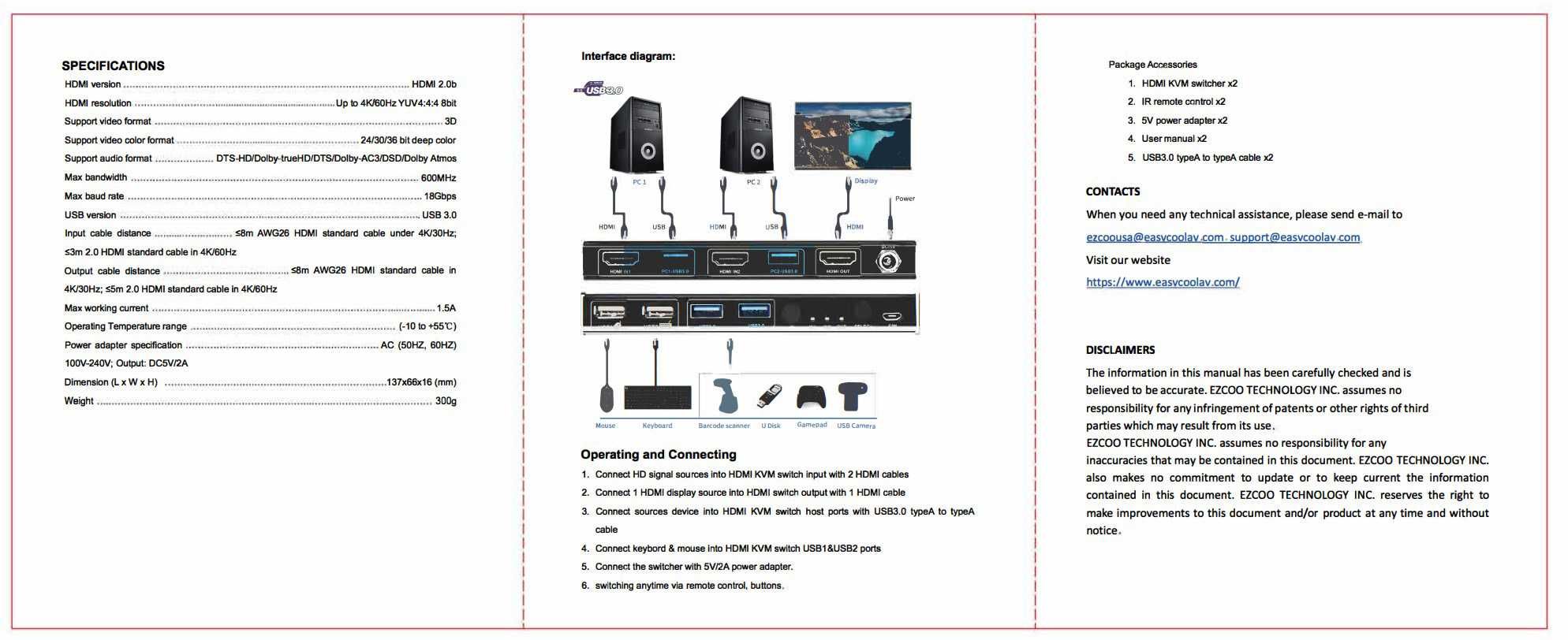 KVM переключатель EZCOO 2-Port HDMI2.0 KVM Switch 4K/60Hz КВМ свич