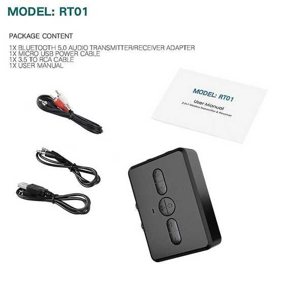 RT01 Bluetooth Audio Receiver Transmitter BT 5.0 3.5mm AUX Jack RCA