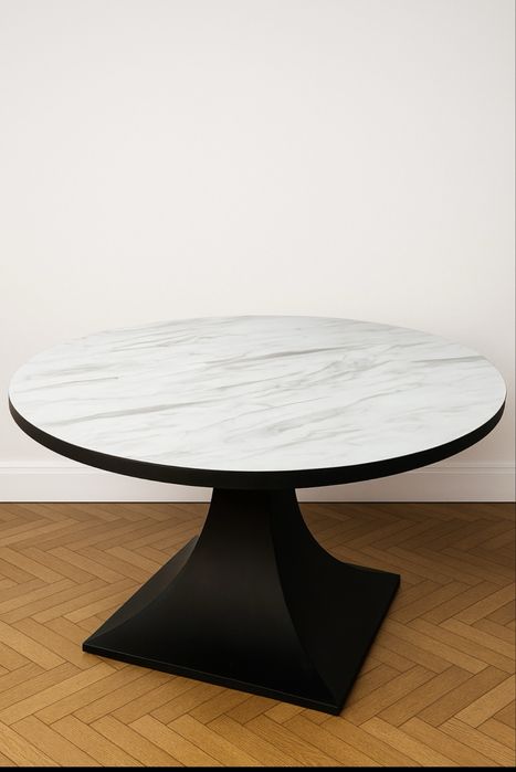 Stół okrągły 127 cm – blat HPL, czarna metalowa podstawa