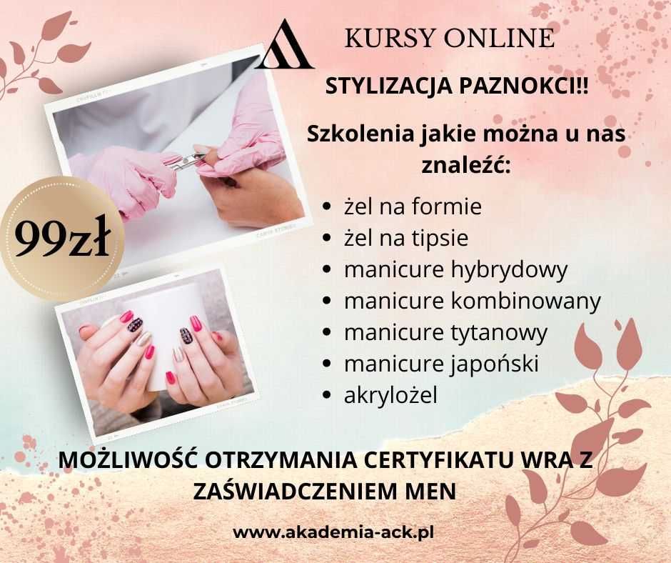 Kurs stylizacji paznokci:żel na formie, tytan, polygel, hybryda ONLINE