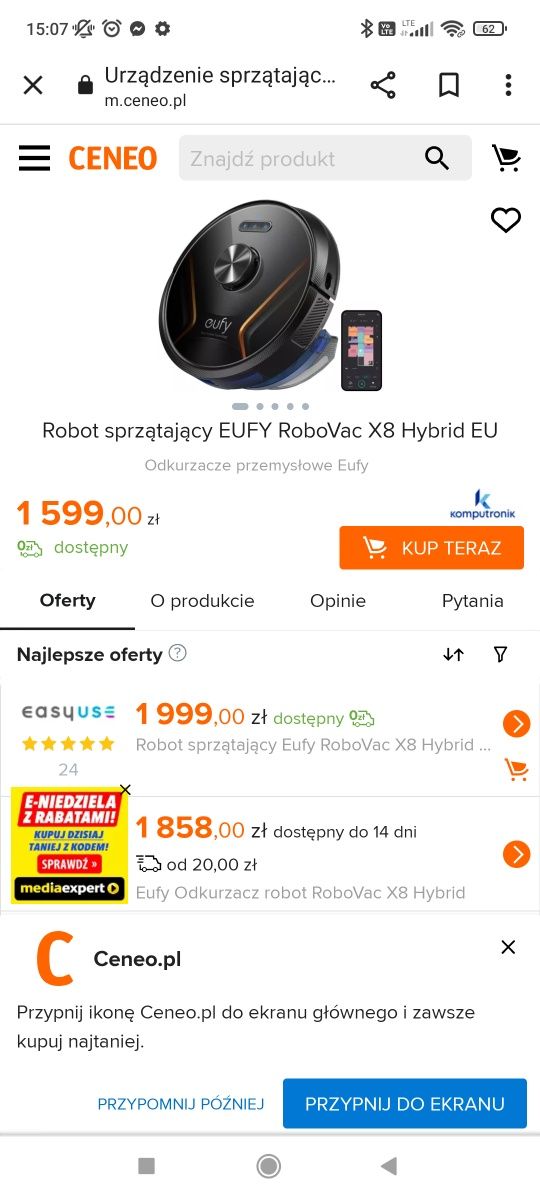 Eufy RoboVac X8 hybrit odkurzacz z funkcją mopowania