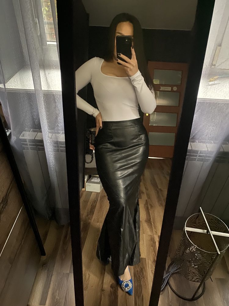 Sexy skórzana spódnica obcisła przylegająca rybka syrenka latex lateks
