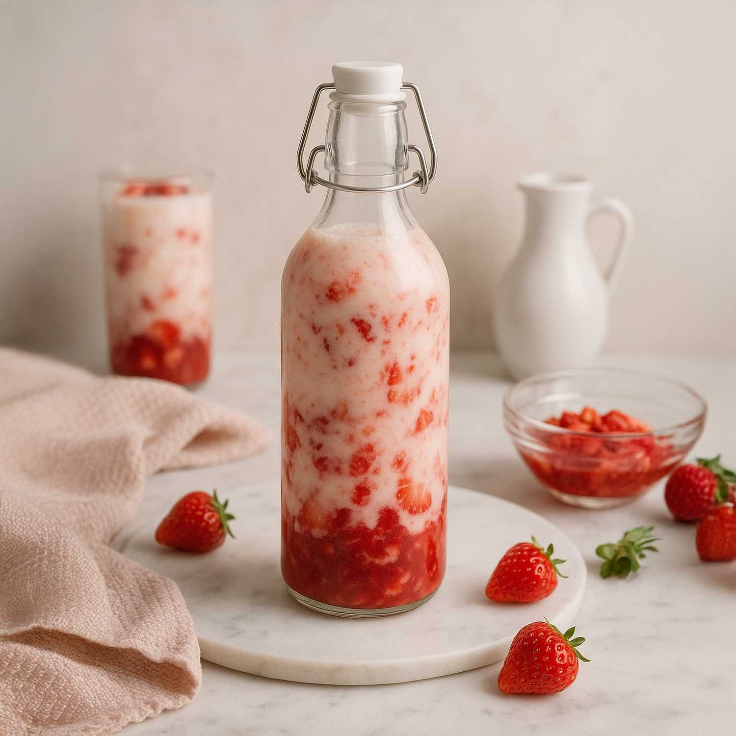 Butelka okrągła 1000 ml 1 l na mleko + korek mechaniczny