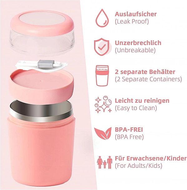Kubek na lunc, musli izolowany kubek na jogurt z łyżką do pracy 750 ml