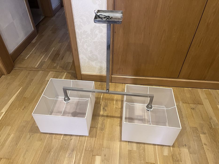 Candeiro sala em inox com dois abajur