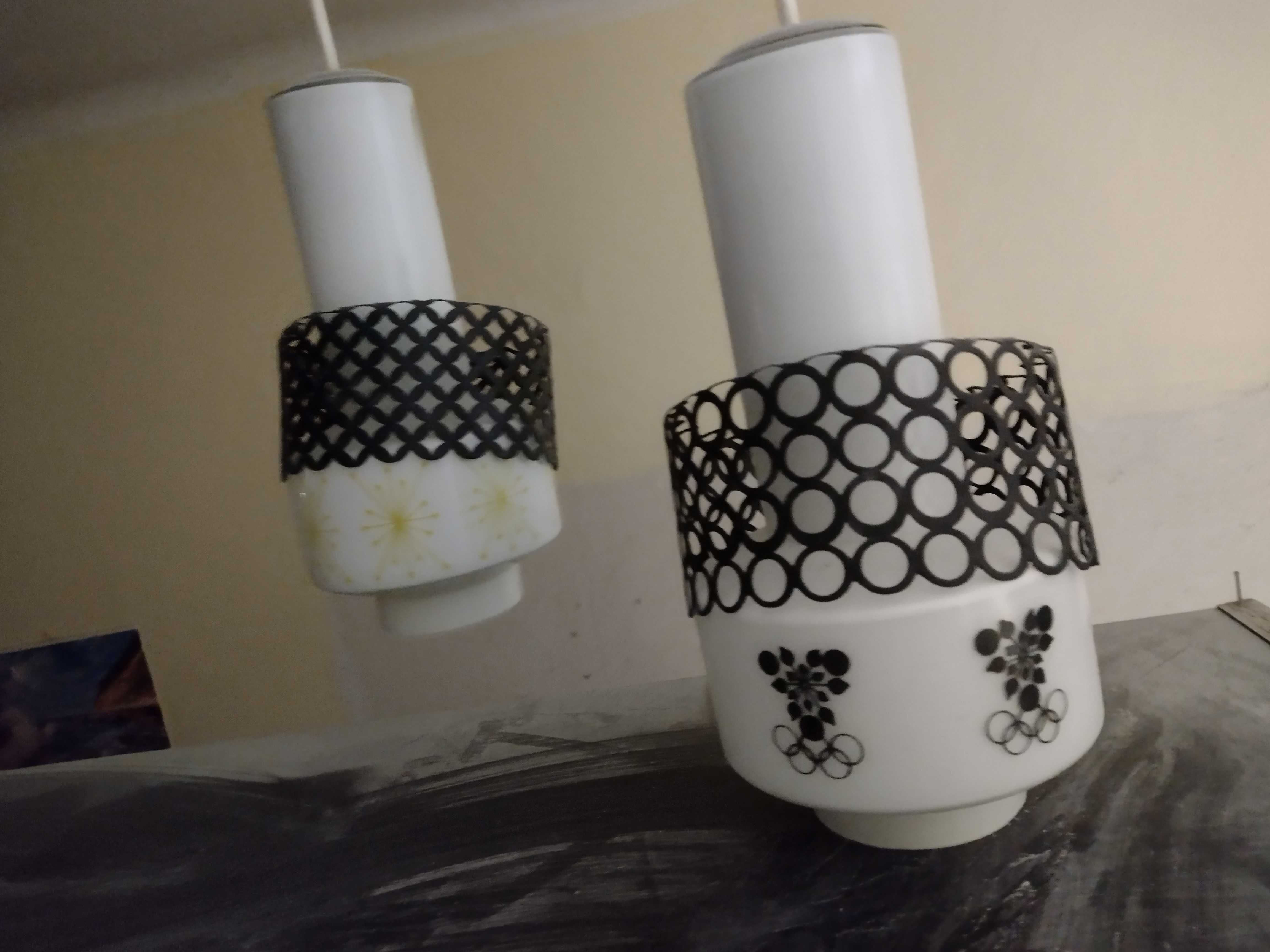 Lampa PRL retro dmuchane szkło klosz żyrandol x2 UNIKAT