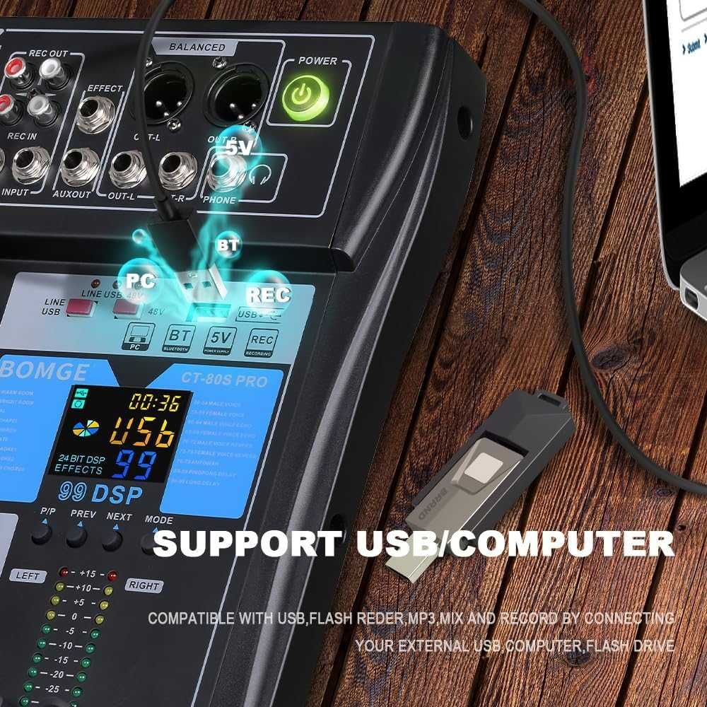 Mikser BOMGE Profesjonalna konsola 8-kanałowa USB BT 99 efektów DJ