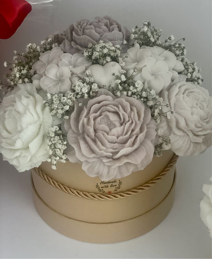 Flowerbox z wosku sojowego, świeczki, kwiaty, kolory