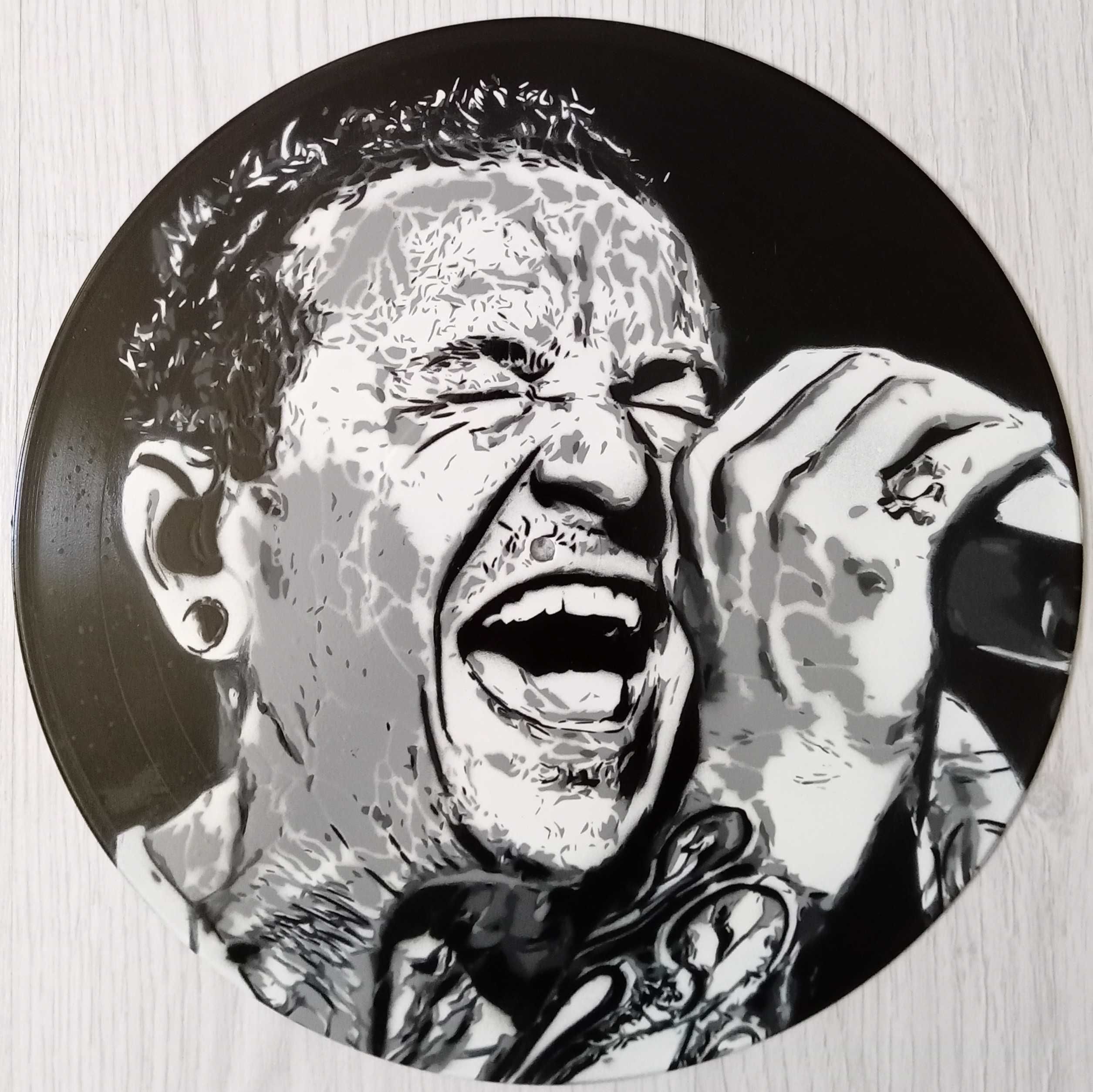 Chester Bennington pintura original em disco de vinil