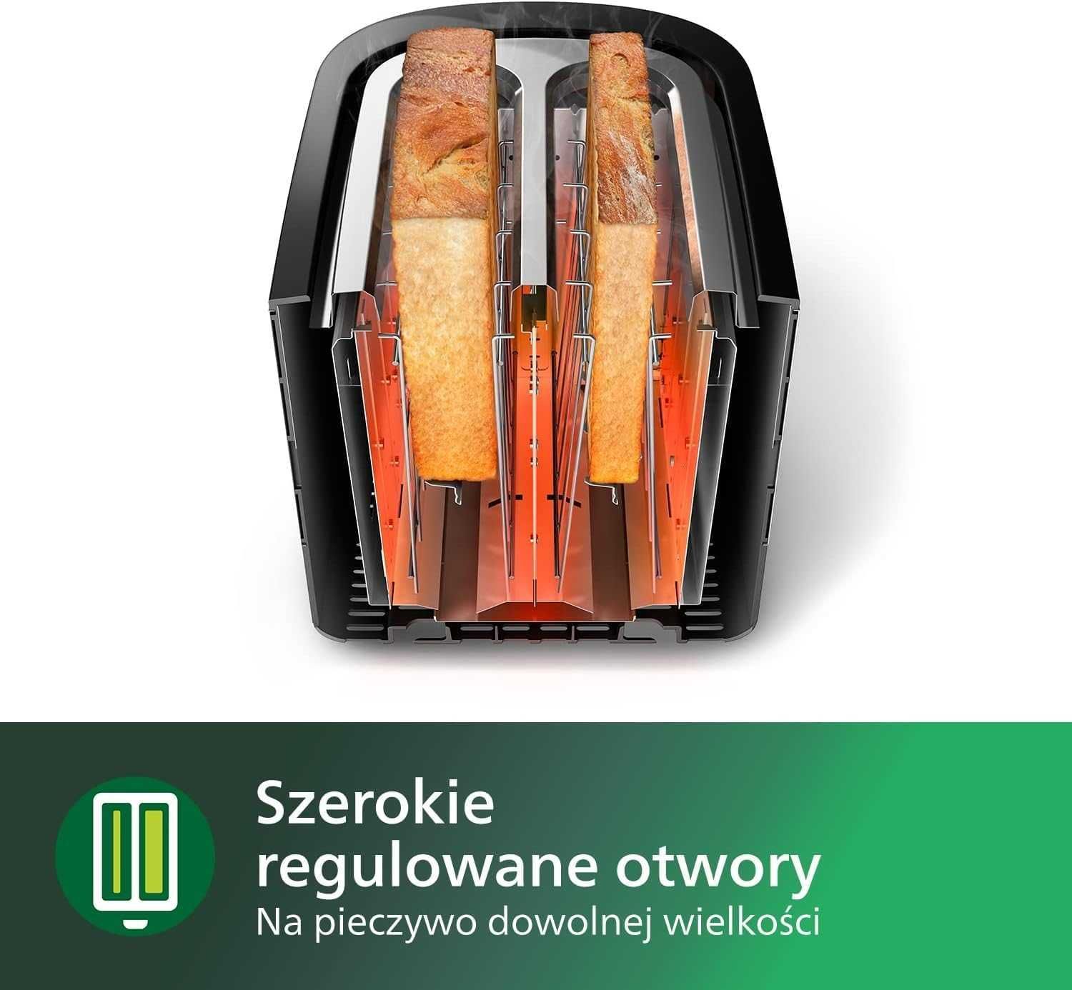 Philips Toster - 2 Otwory, 8 Poziomów opiekania, Ruszt do bułek