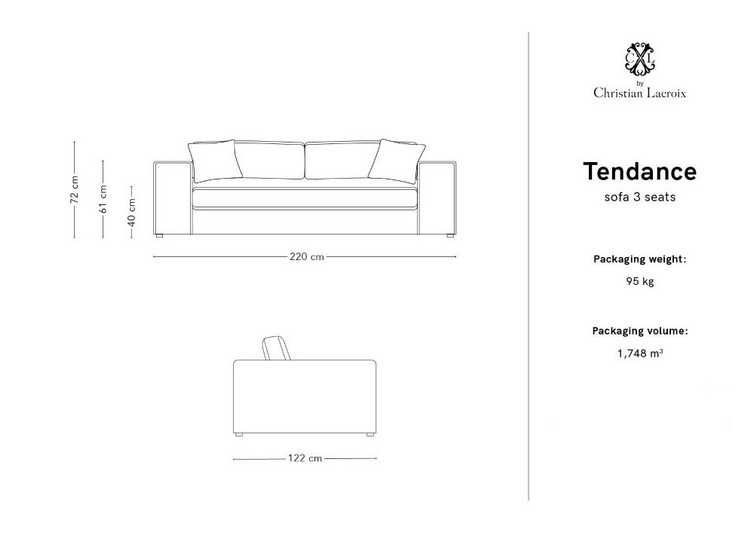 Sofa kanapa 3-os Tendance Biała Christian Lacroix 262x122x72cm