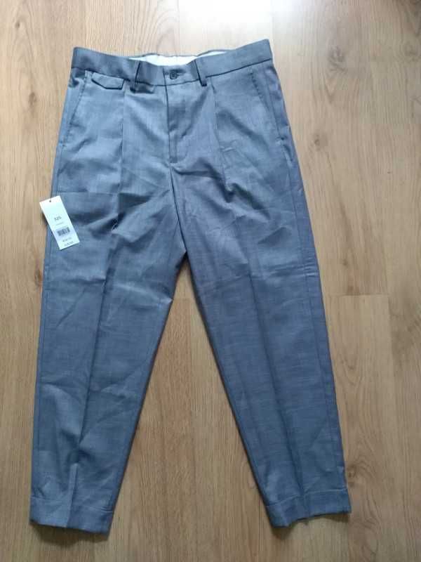 Nowe spodnie Burton Menswear London S Tapered w32 szary gołębi melanż