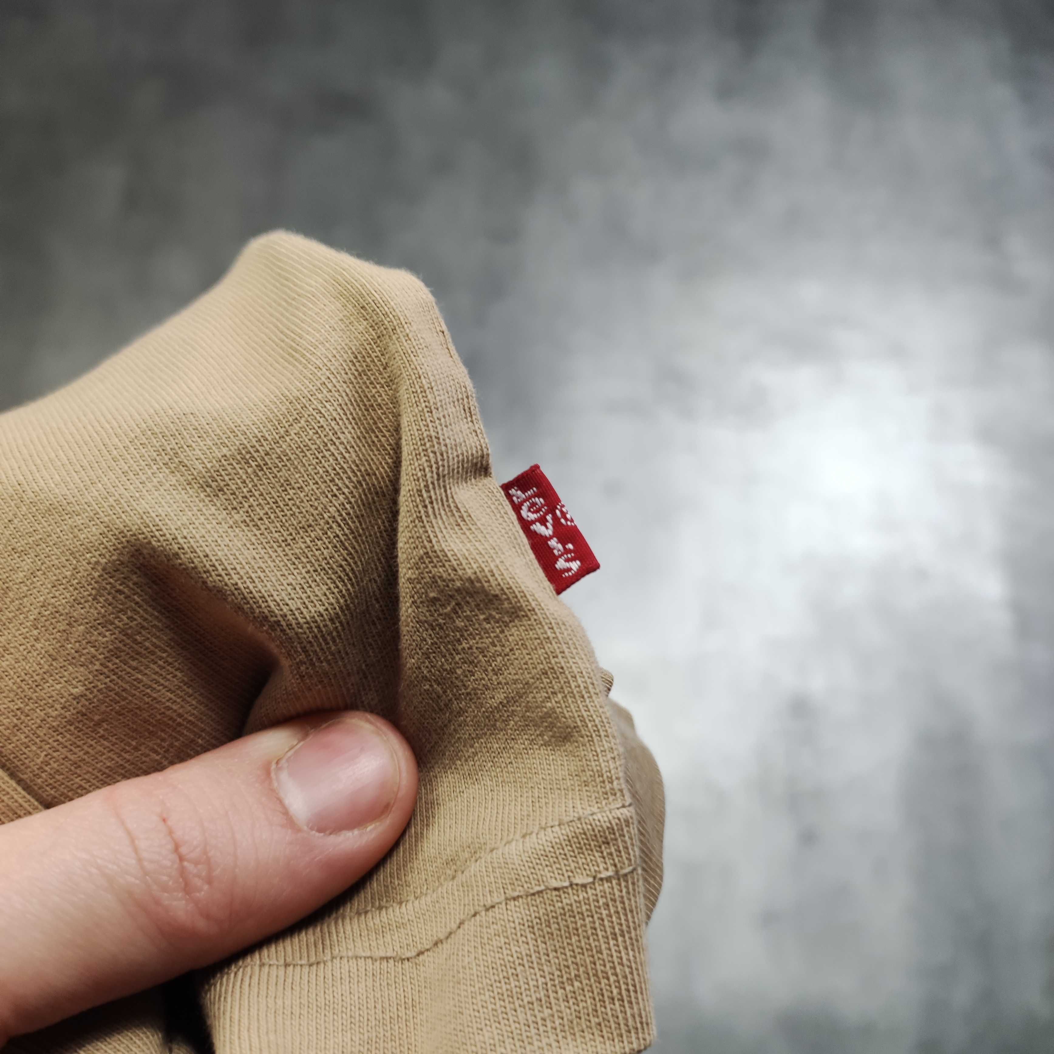 MĘSKA Koszulka PREMIUM Beżowa Logo Nadruk Levis Bawełna Casual
