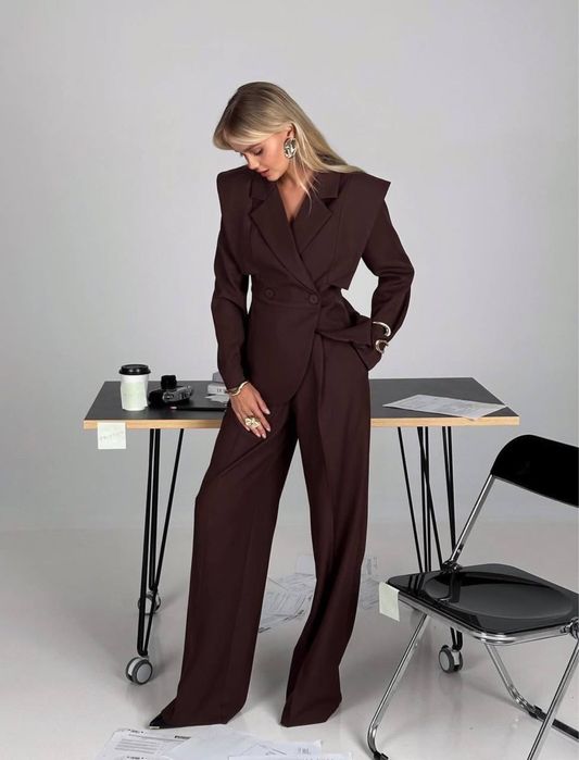 Женский костюм пиджак+брюки S-XL черный,шоколад Жіночий костюм брючний