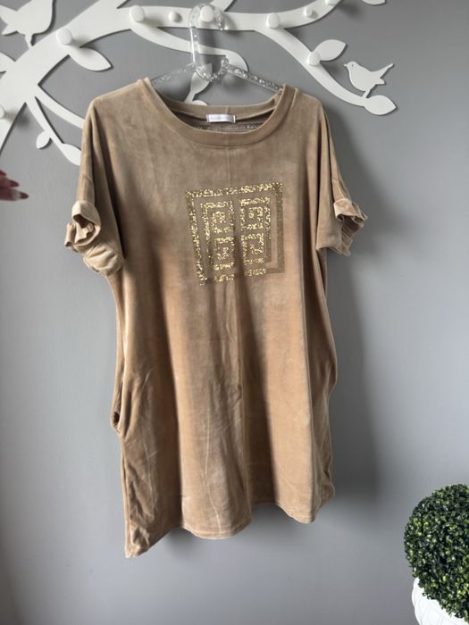 Sukienka welurowa beżowa 40-44