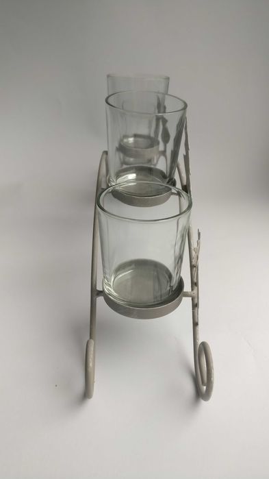 Metalowo-szklany popielaty świecznik, świąteczny, Boże Narodzenie