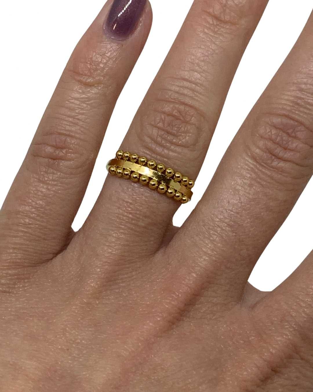 Anel Dourado Ajustável com Bolinhas – Aço Inoxidável