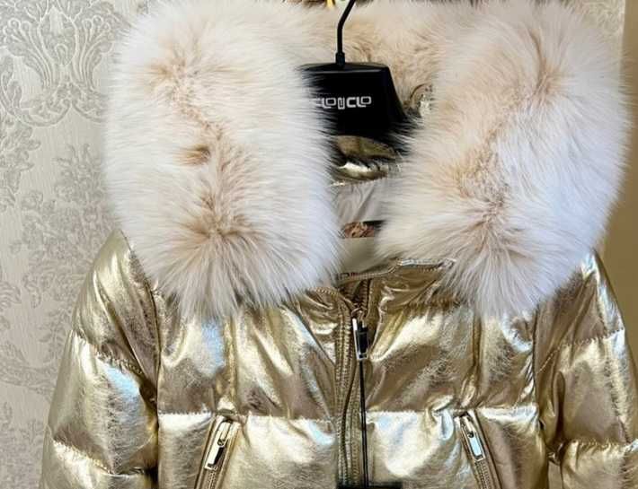 Futro lis flo clo kurtka  złota  skora naturalna raz ubrana 36