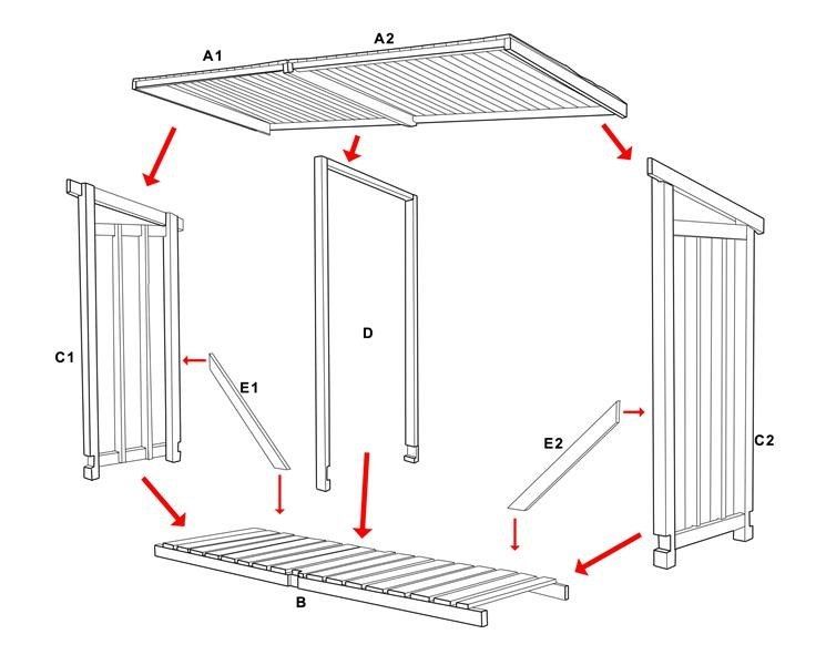 Drewutnia drewniana 300 x 90 cm poj 6m3 słupki 9x9 podłoga 28mm