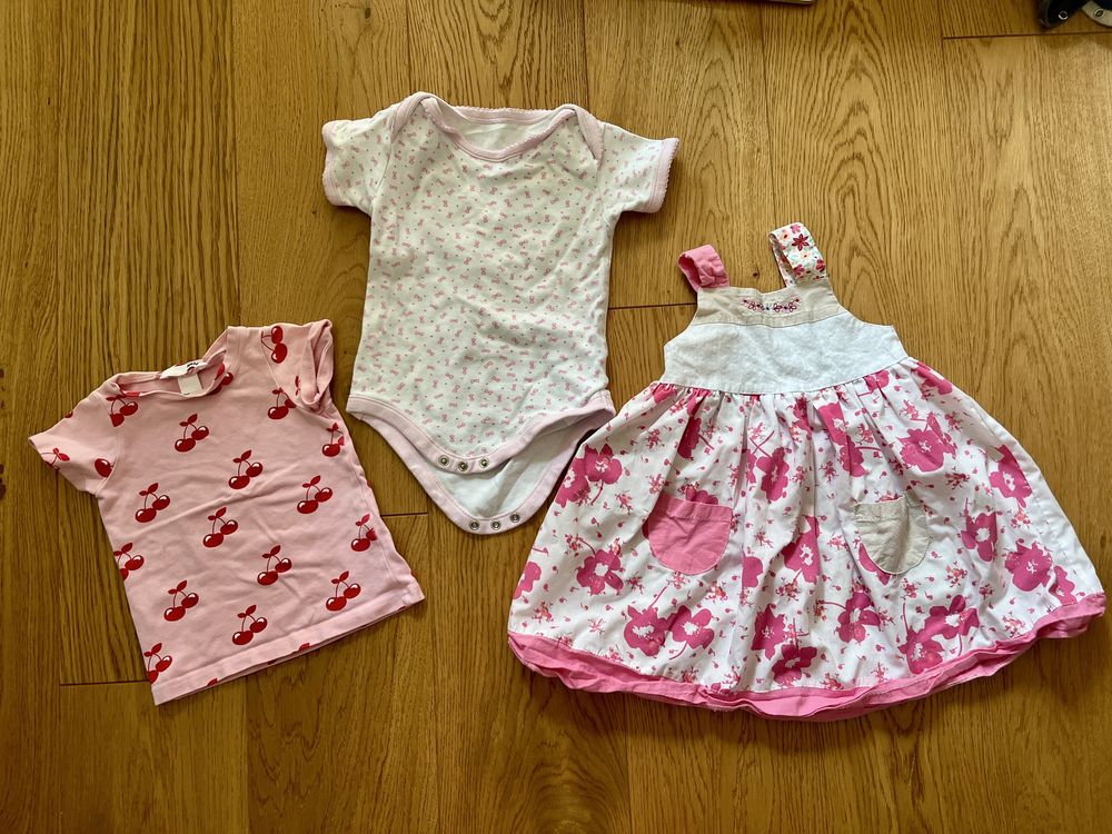 Zestaw dla dziewczynki 80 na lato sukienki body legginsy paka 12m