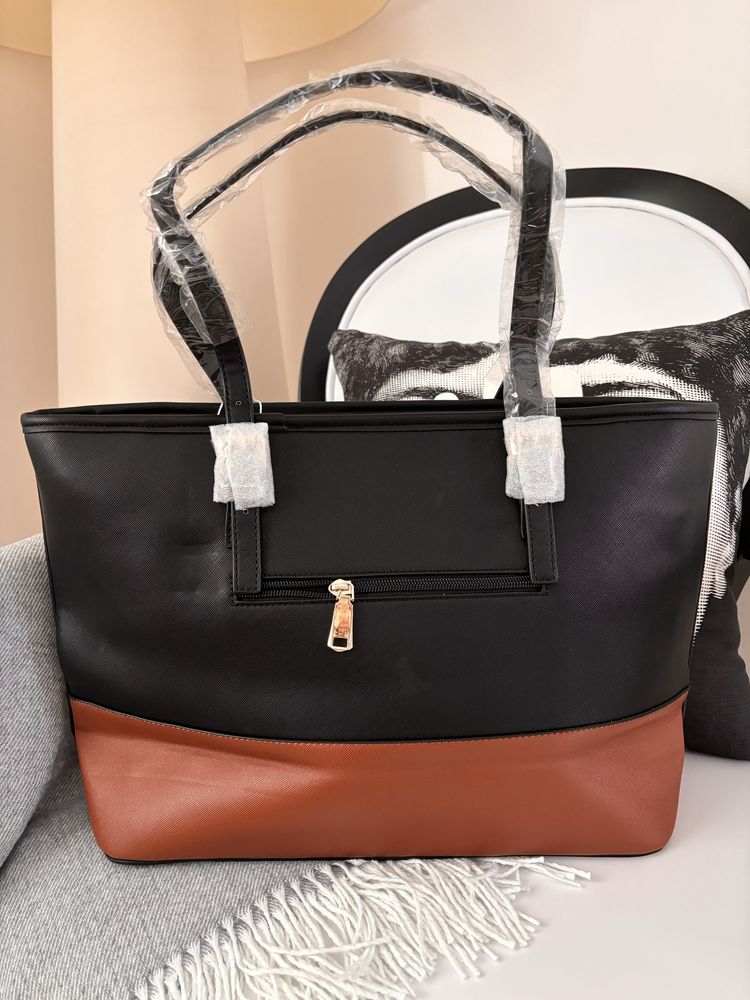 Mala Shopper preto e camel