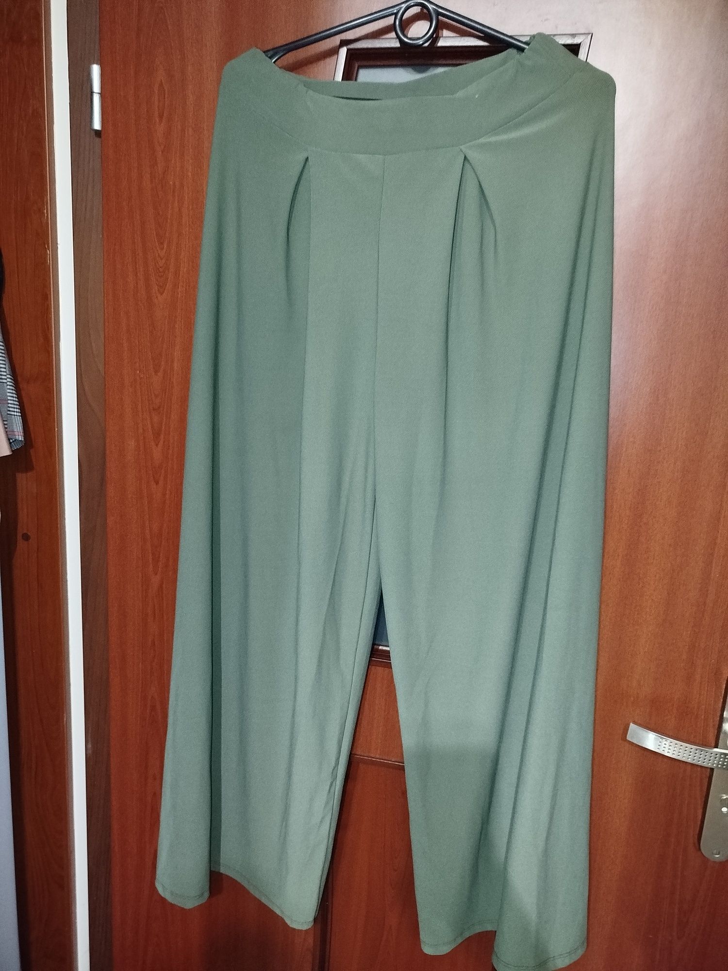 Luźne spodnie z przeszyciami khaki zielone szerokie nogawki  S M L uni