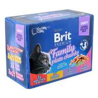 Влажный корм для кошек Brit Premium Cat Family Plate 4вкуса 12шт.х100г