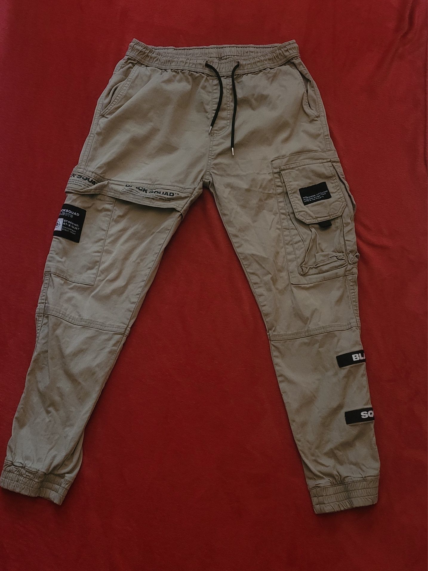 Męskie spodnie cargo Black Squad z kieszeniami, styl militarny, r. M