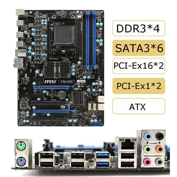 MSI 970A-G43 Gniazdo AM3/AM3+ DDR3 PCI-E 2.0 USB 3.0 6×SATA3