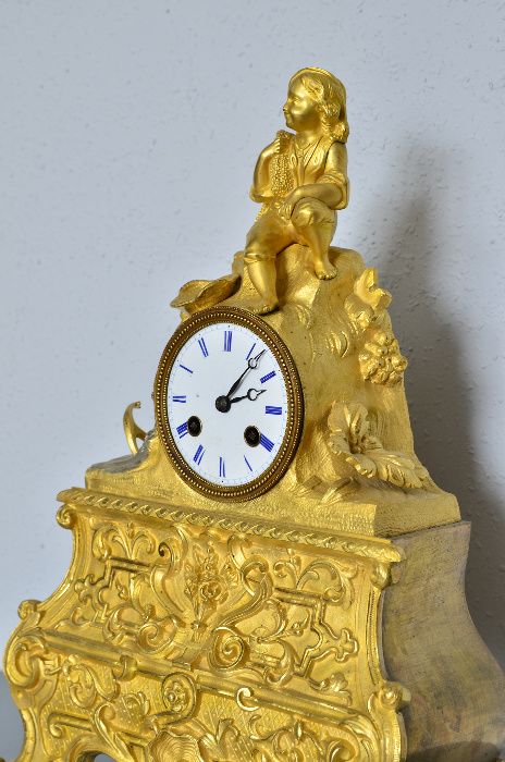 Francja XIX w- brąz złocony ogniowo ! zegar kominkowy stojący