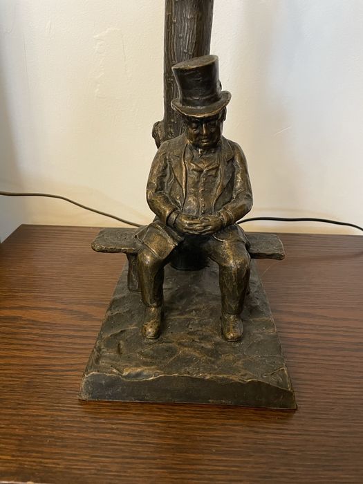 Antyk podstawa z brązu w stylu secesyjnym lampa witrażowa Tiffany