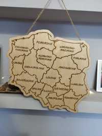 Mapa polski, obraz na ścianę drewno obraz design