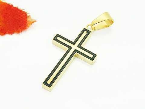 Zawieszka do łańcuszka złoty krzyżyk czarna ramka stal szlachetna Z331