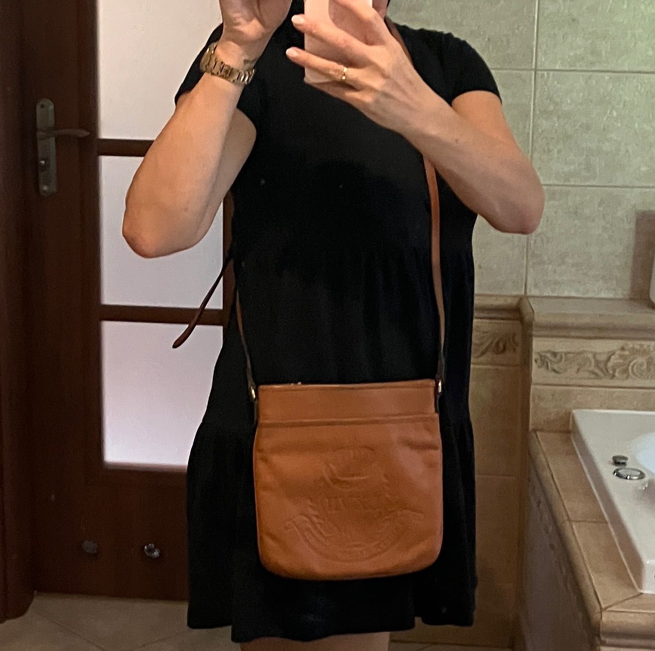 Ralph Lauren torebka listonoszka brąz rudy skóra naturalna