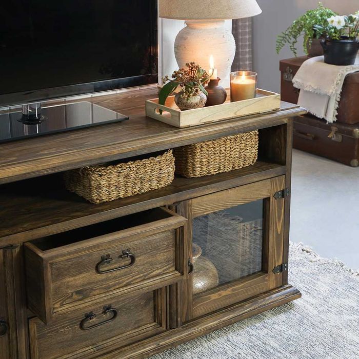 Drewniana szafka pod telewizor, rtv w stylu wiejskim do salonu