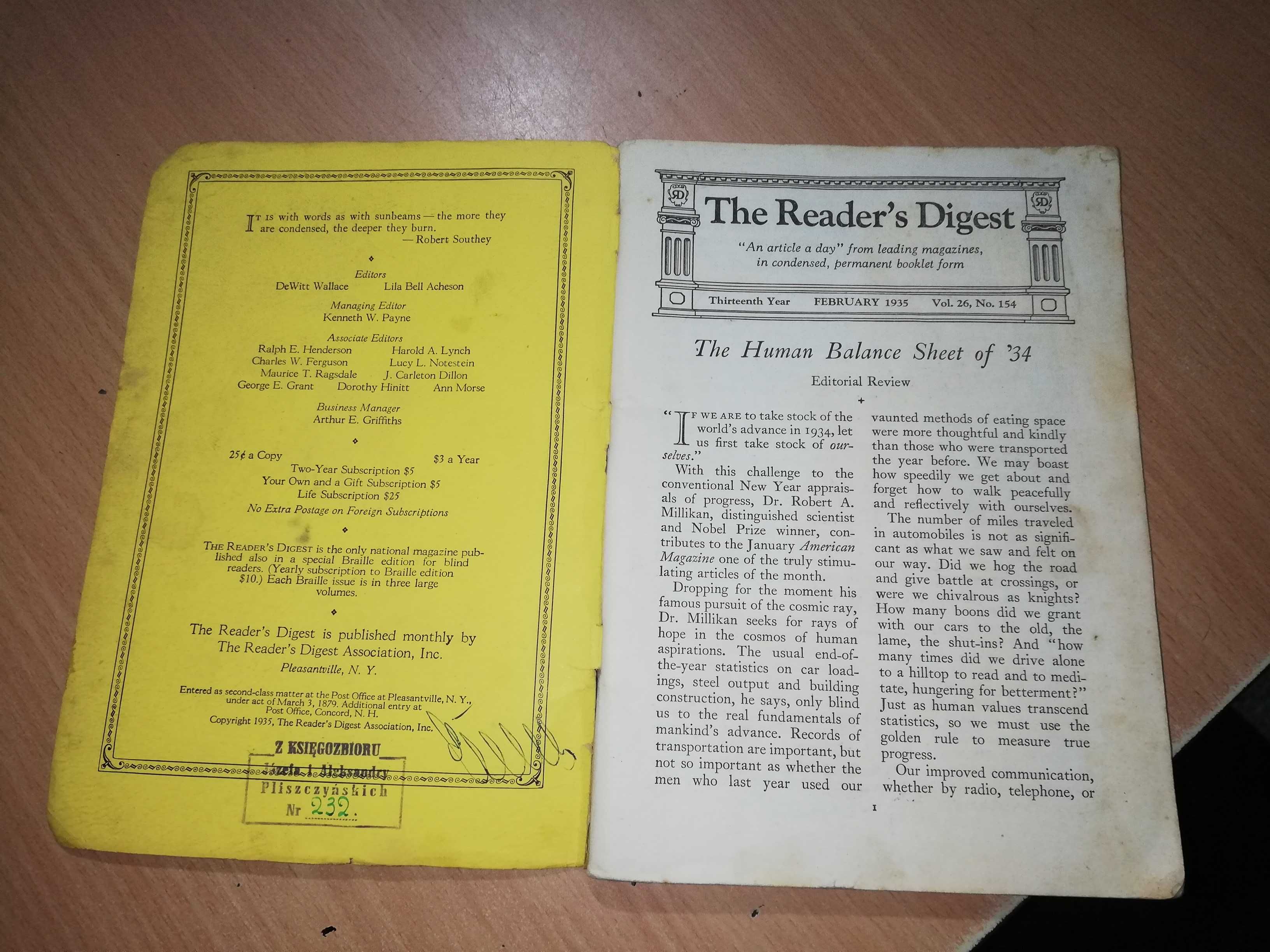 Stary magazyn przedwojenny Readers Digest 1935 rok S