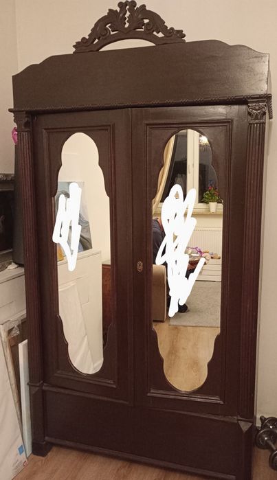 Antyk dwudziestolecie międzywojenne szafa lite drewno lustra