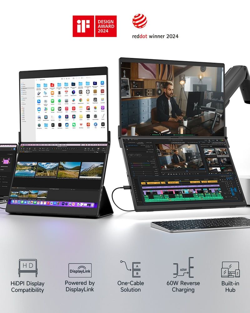 JSAUX FlipGo Pro 16-22" Full HD Портативный Двойной Монитор / 60Гц /